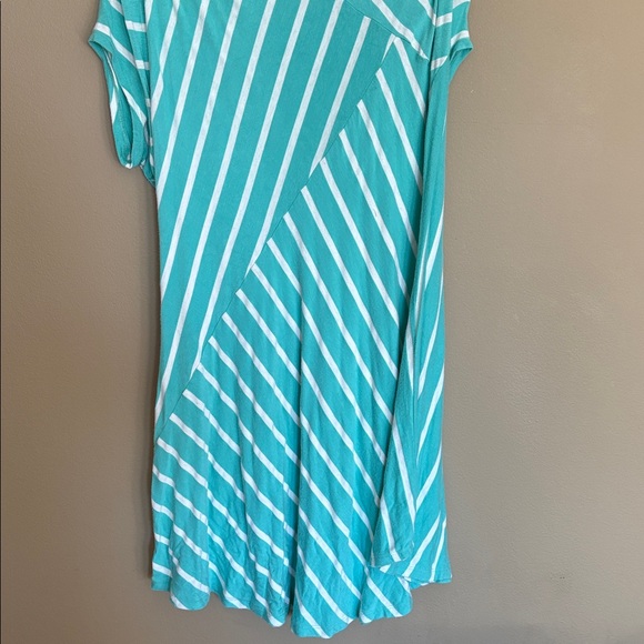 J’MODE USA: Asymmetrical Design Long Teal/ White Stripes Dress- Size XL SEE PICS - Picture 4 of 8